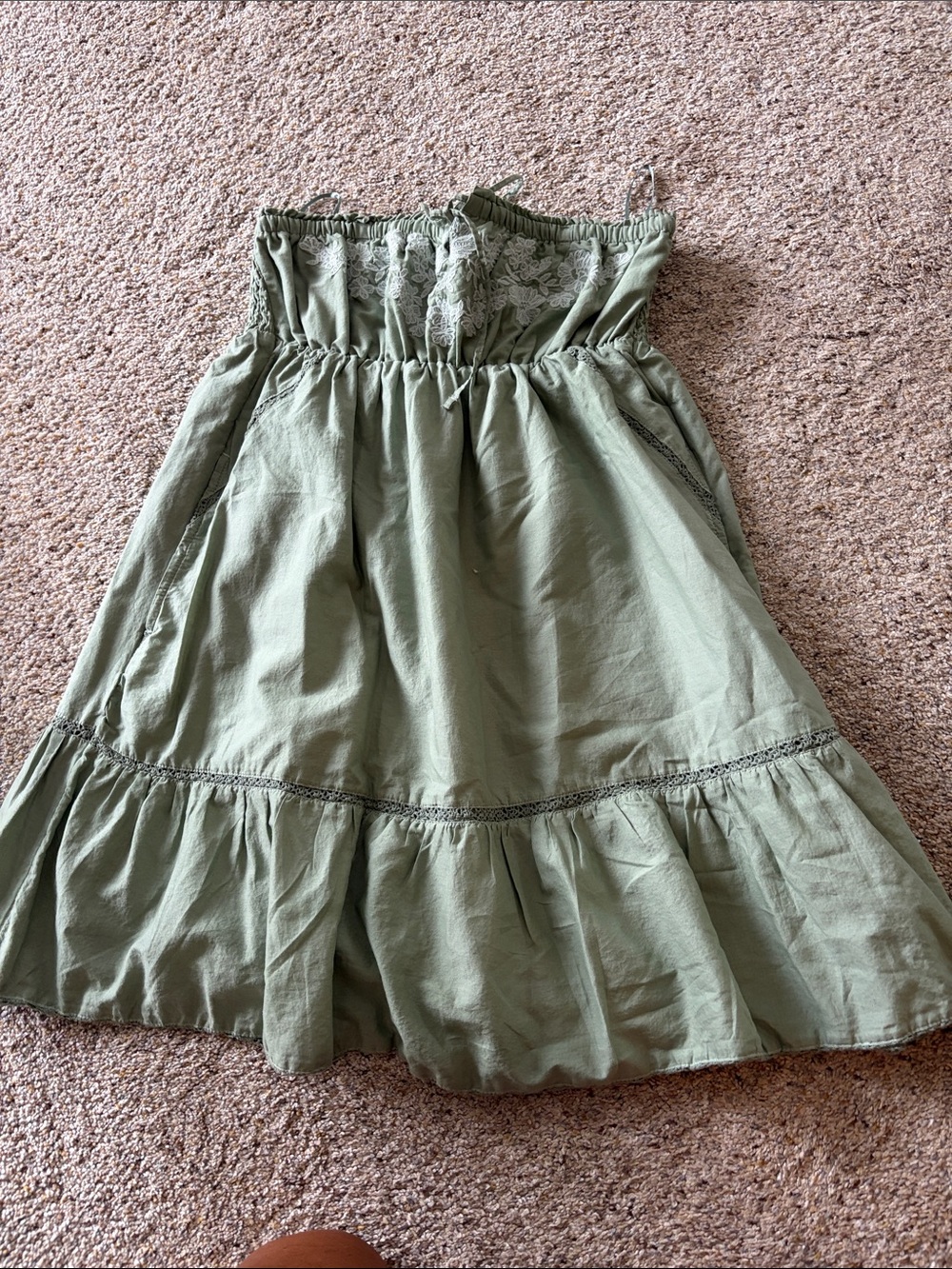 Smocked Olive Green Tiered dress